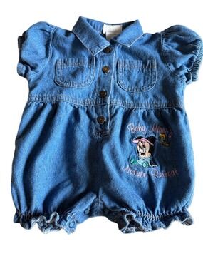 Disney Vintage Baby Minnie Onesie Denim Embroidered Butterfly Snap 0–6M